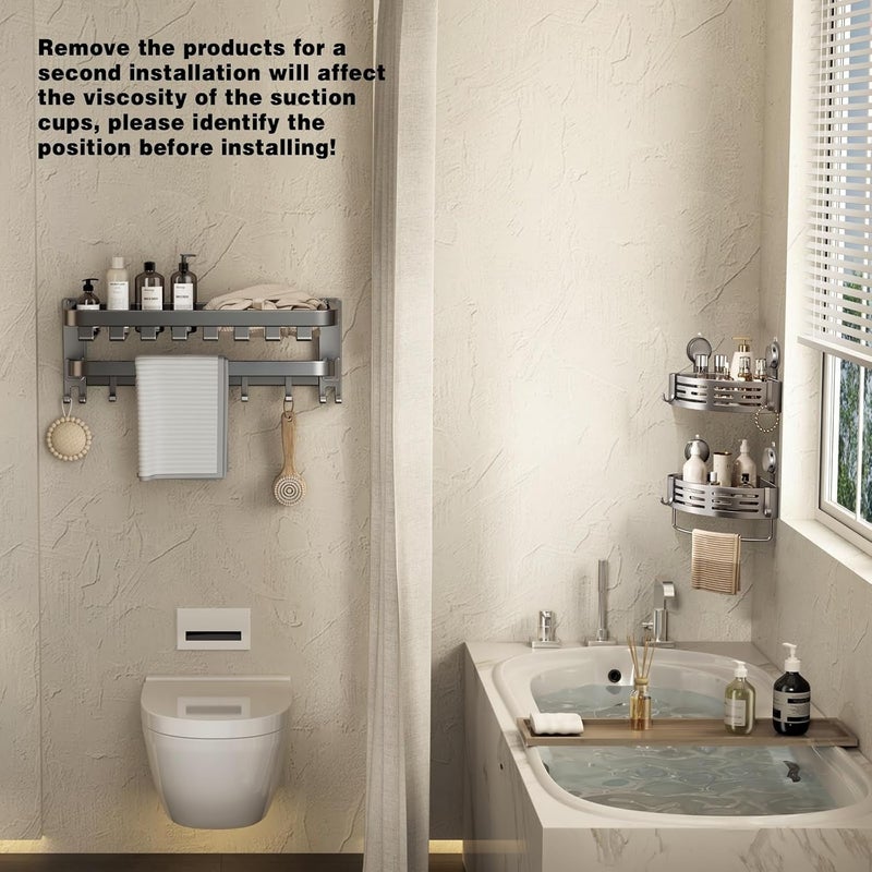 VOLPONE Shower Caddy Corner Suction Cup Shower Shelf Corner No Drilling Bathroom Shower Organizer Storage Rack Adhesive (1-Pack, gray) - Image 2